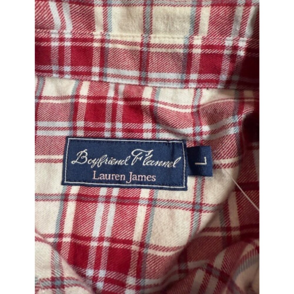 Lauren James Women’s Boyfriend Flannel Shirt Large Red Plaid NWT Large - Picture 3 of 7